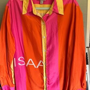 Isaac Mizrahi Pink and Orange Silk Button Down Shirt